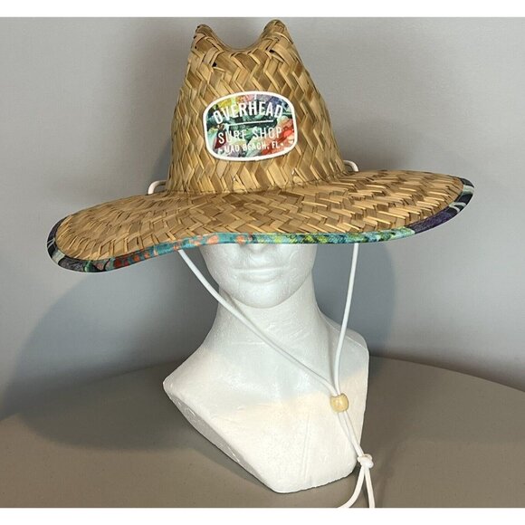 Overhead Surf Shop D. Friel Turtle Art Straw Lifeguard Hat Mad Beach Florida - Picture 3 of 16